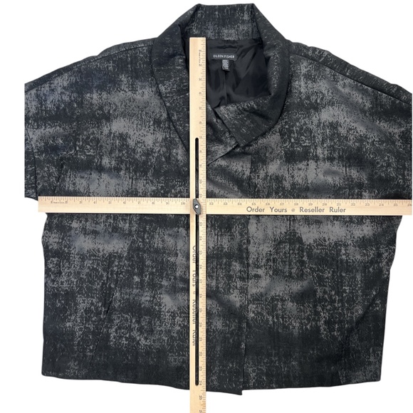Eileen Fisher Charcoal Grandeur Jacquard High Collar Line Blazer Jacket Snaps M - Picture 9 of 11